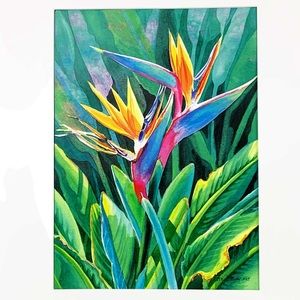 Birds of Paradise print signed Geri Medway matted in white 16x20 NEW sealed
